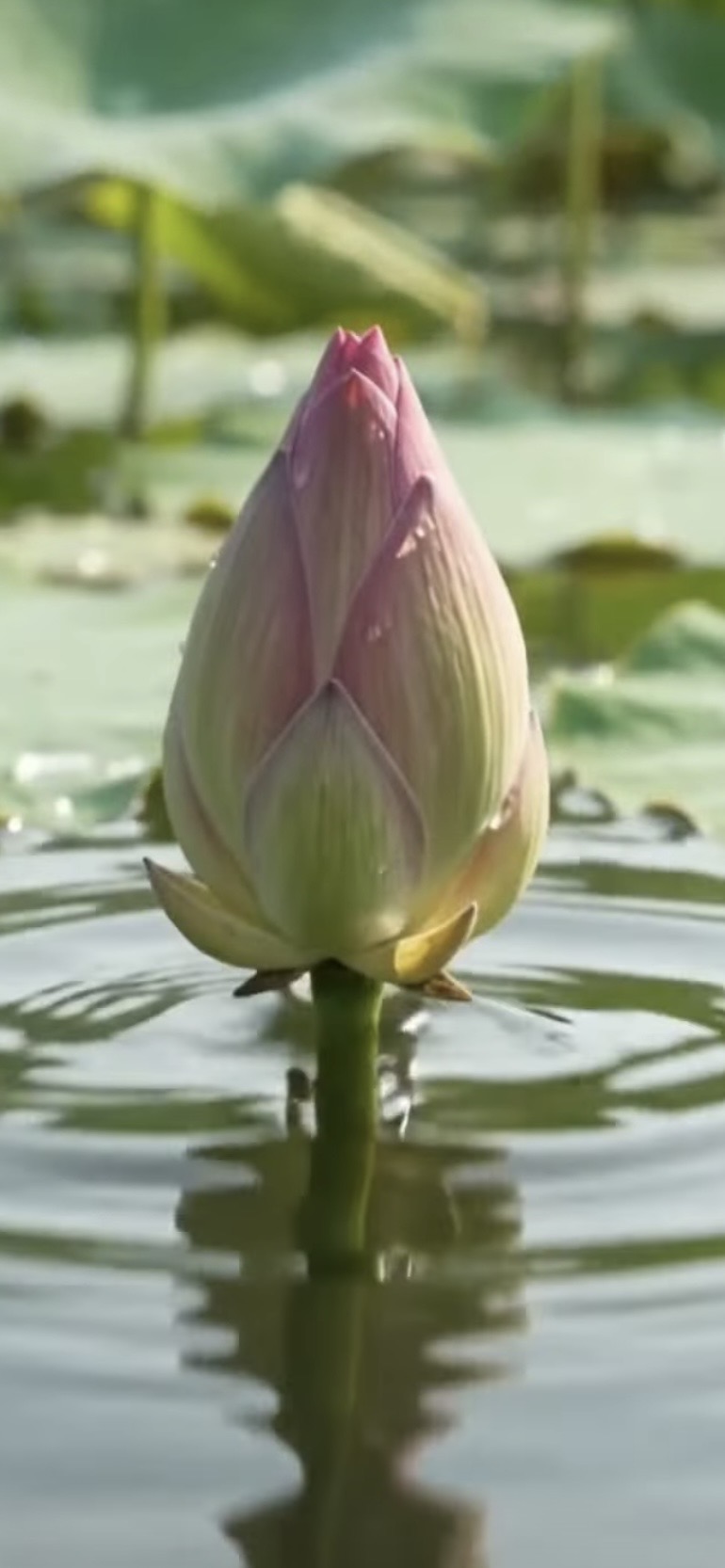 Oprijzende bloemknop in het water